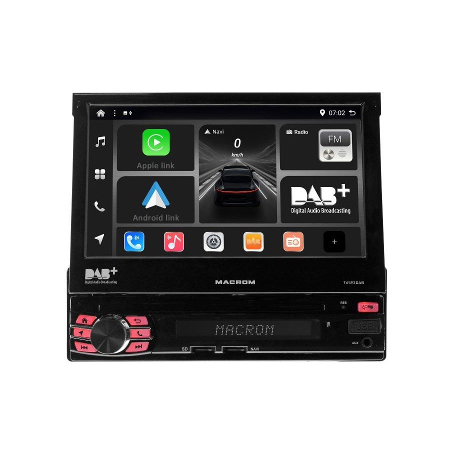 Macrom T6593DAB Autoradio mit motorisiertem Display, Android 13 & mehr