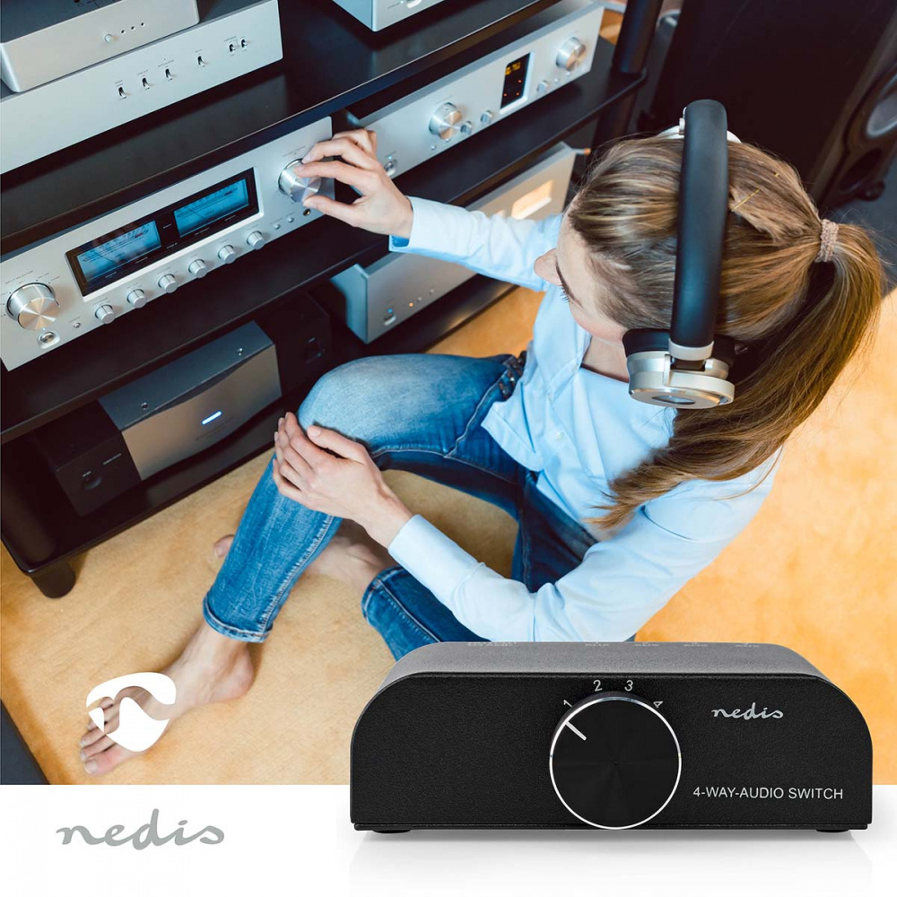 Nedis A-Switch 2424AT, 4-fach Low-Level-Umschalter für Stereoquellen