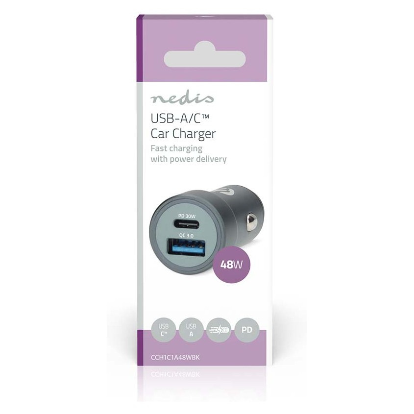 Nedis Autoladegerät 48 W mit 2 Ausgängen, USB-C PD und USB-A Quick Charge