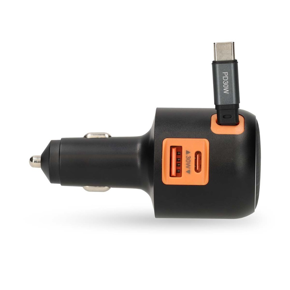 Nedis Kfz-Ladegerät mit ausziehbarem USB-C-Kabel und USB-A/C-Ausgängen