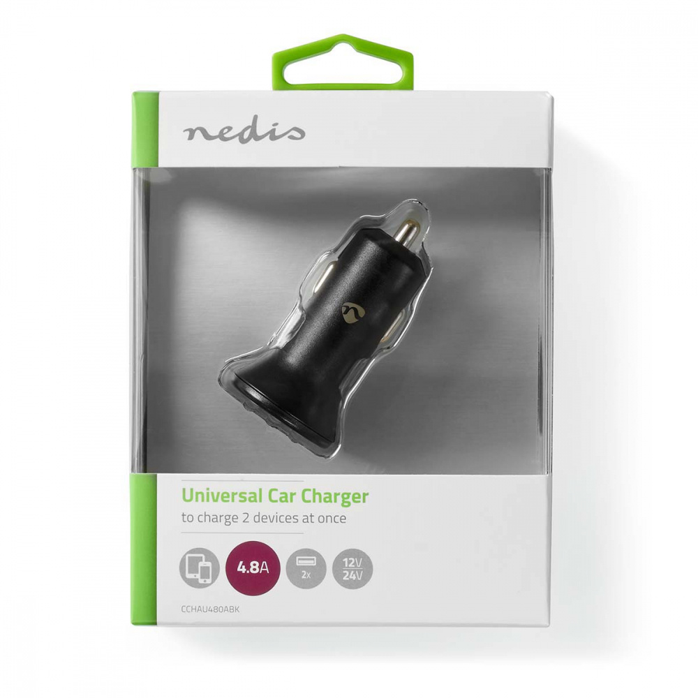 Nedis Kfz-Ladegerät, 2.4A, 2x USB-A-Ausgänge, schwarz