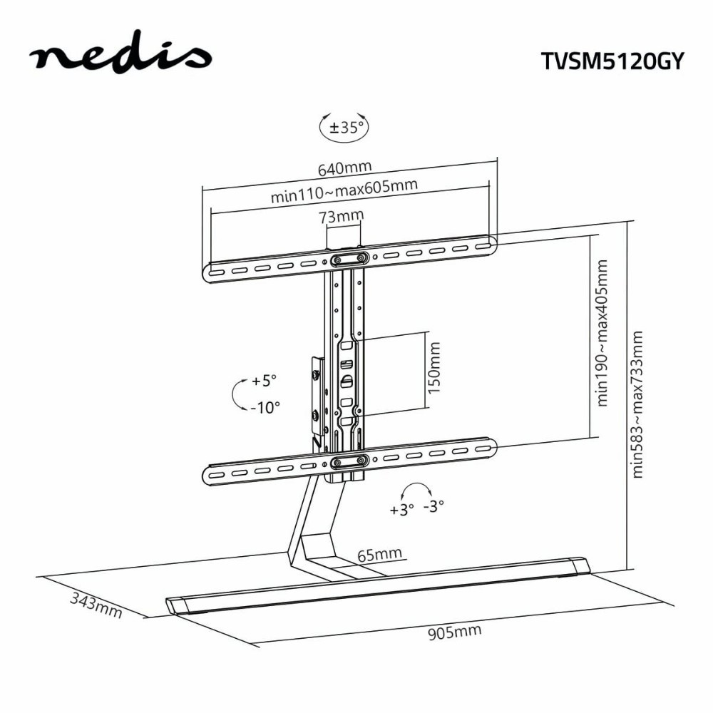 Nedis dreh- und höhenverstellbarer TV-Tischständer, 37–75 Zoll