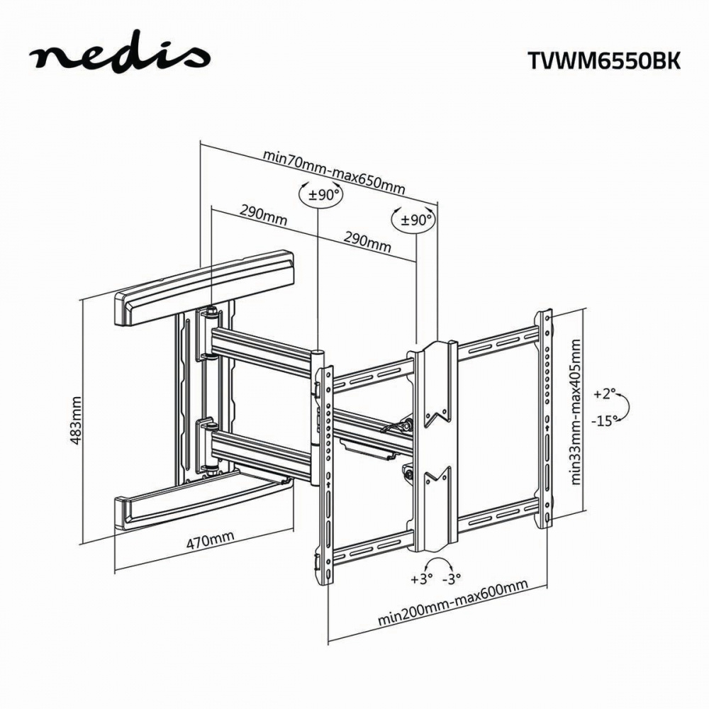 Nedis vollbewegliche TV-Wandhalterung 37-80 Zoll