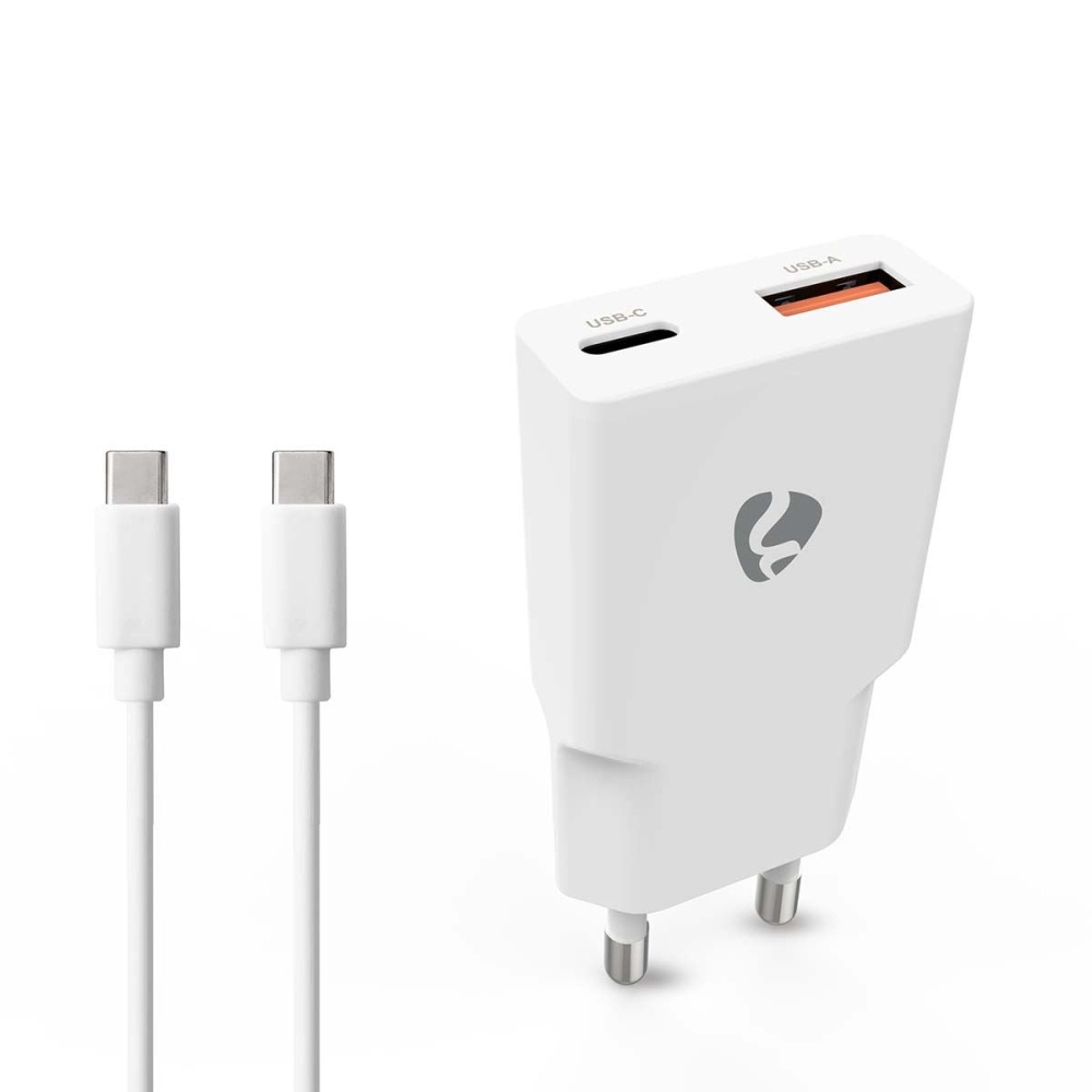 Nedis Wandladegerät mit USB-C-Kabel 20 W 1x USB-C 1x USB-A, weiß
