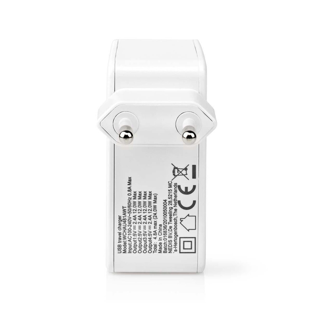 Nedis USB-A-Wandladegerät, 4 Anschlüsse, 24 W, weiß