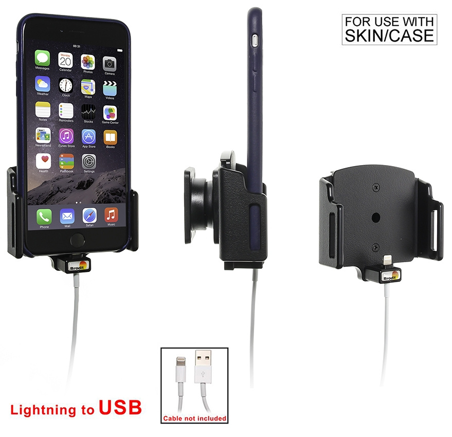 Brodit Halterung für Kabelanschluss, Apple iPhone 11/6 Plus/6S Plus/7 Plus/8 Plus/X/XR/Xs/Xs Max