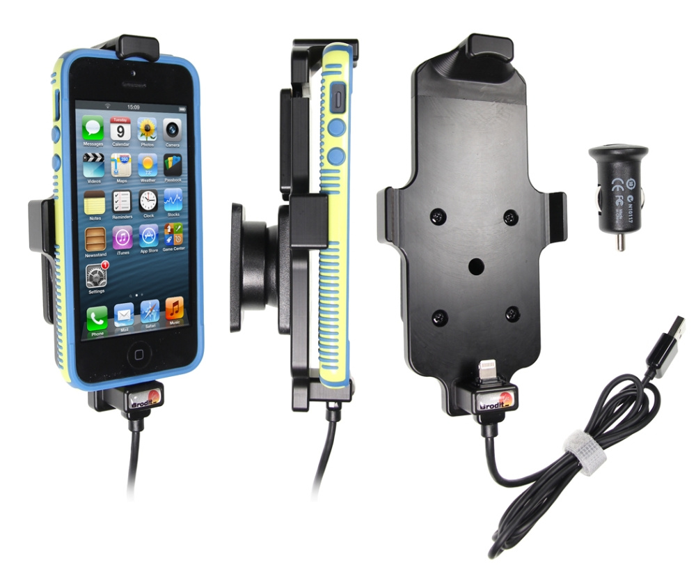 Brodit Aktivhalterung mit USB-Kabel und Zigarettenanzünder-Adapter, Apple iPhone 5/5C/5S/SE