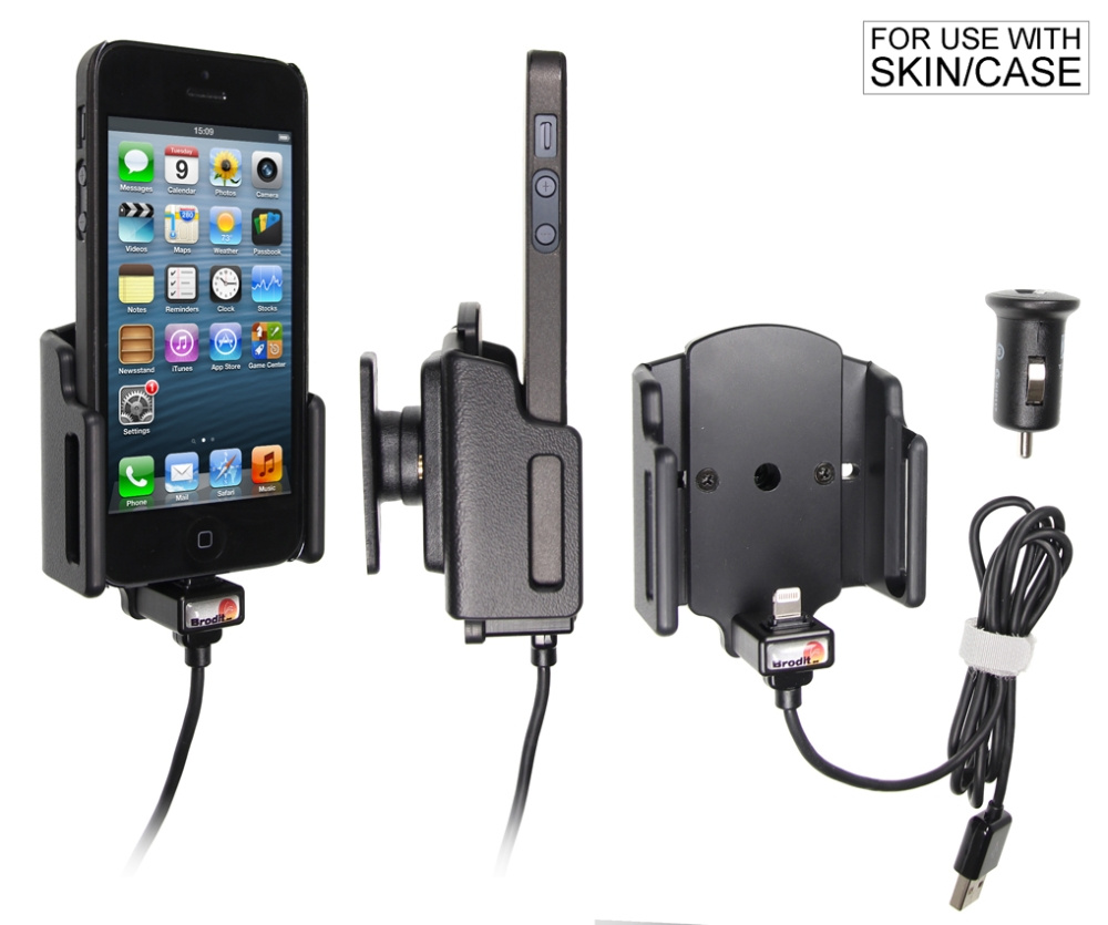Brodit Aktivhalterung mit USB-Kabel und Zigarettenanzünder-Adapter, Apple iPhone 5/5C/5S/SE