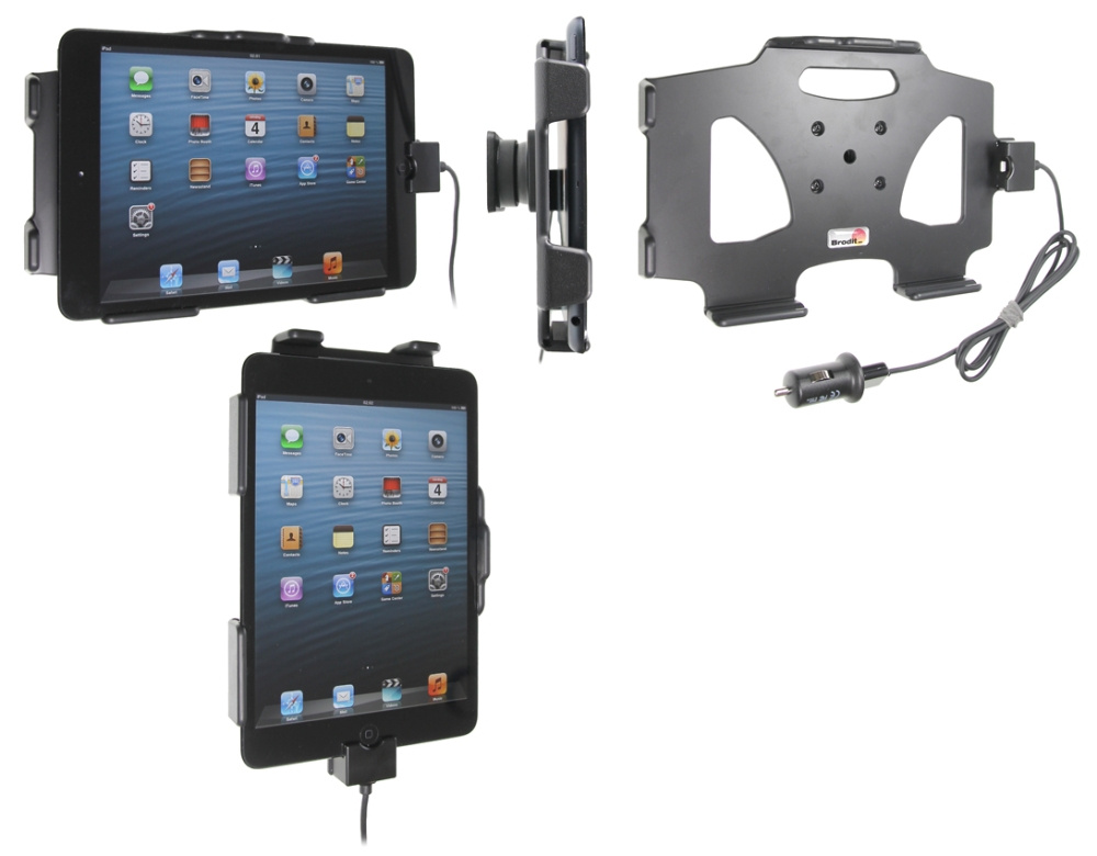 Brodit Aktivhalterung mit USB-Kabel und Zigarettenanzünder-Adapter, Apple iPad Mini (A1432, A1454, A1455)