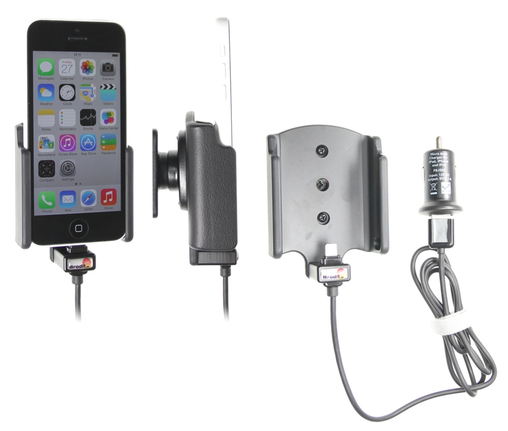 Brodit Aktivhalterung mit USB-Kabel und Zigarettenanzünder-Adapter, Apple iPhone 5C