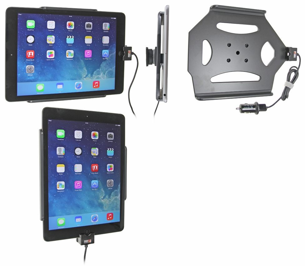 Brodit Aktivhalterung mit USB-Kabel und Zigarettenanzünder-Adapter, Apple iPad 5th Gen (A1822, A1823)/9.7 6th Gen (A1893, A1954)/9.7 New/Air (A1474, A1475, A1476)