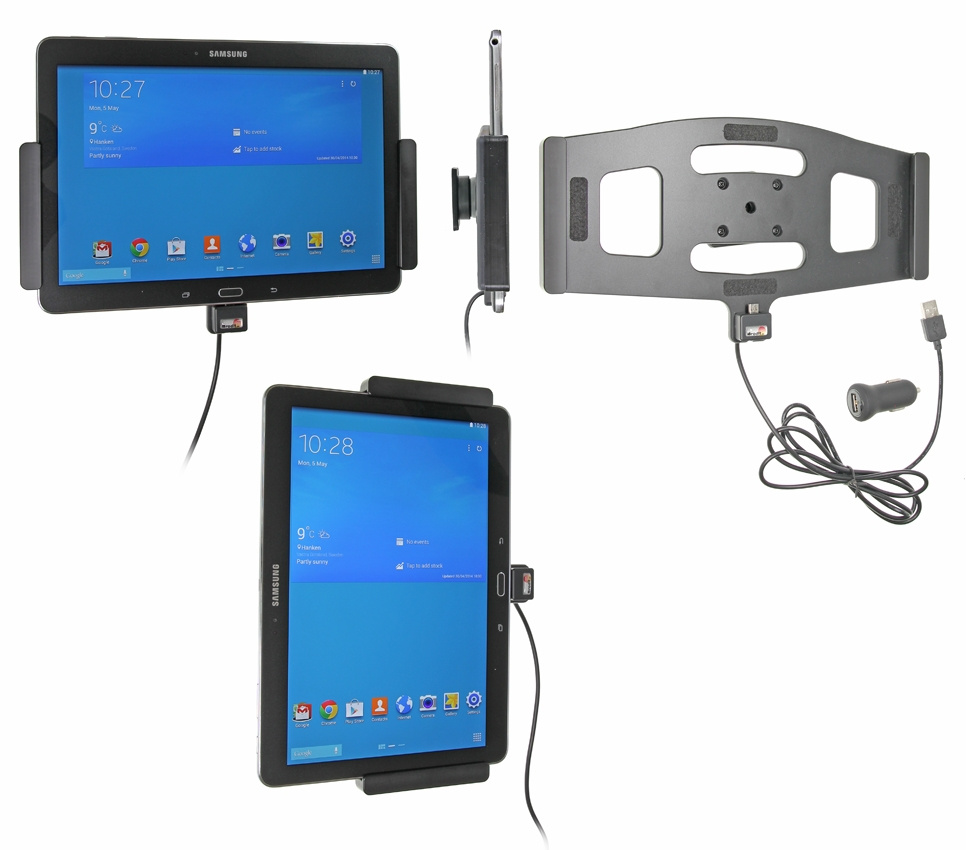 Brodit Aktivhalterung mit USB-Kabel und Zigarettenanzünder-Adapter, Samsung Galaxy Tab PRO 10.1 LTE SM-T525/SM-T520