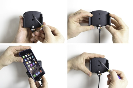 Brodit Aktivhalterung mit USB-Kabel und Zigarettenanzünder-Adapter, Apple iPhone 11/11 Pro/6 Plus/6S Plus/7 Plus/8 Plus/X/XR/Xs/Xs Max