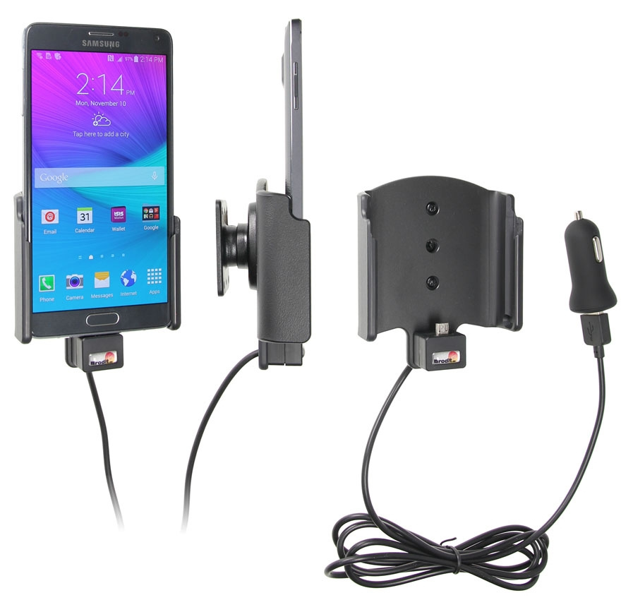 Brodit Aktivhalterung mit USB-Kabel und Zigarettenanzünder-Adapter, Samsung Galaxy Note 4