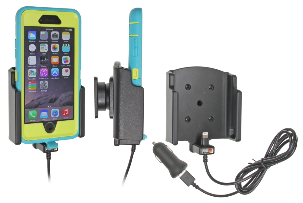 Brodit Aktivhalterung mit USB-Kabel und Zigarettenanzünder-Adapter, Apple iPhone 6/6S