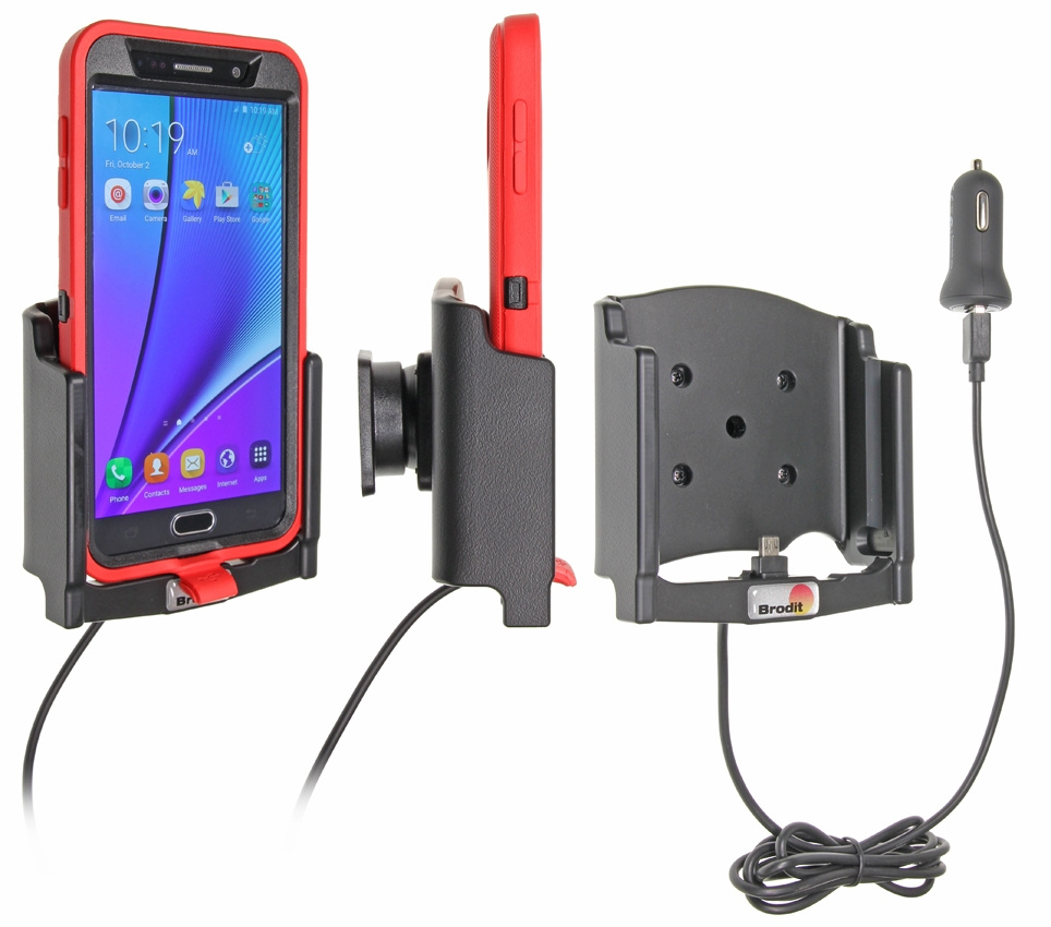 Brodit Aktivhalterung mit USB-Kabel und Zigarettenanzünder-Adapter, Samsung Galaxy Note 5