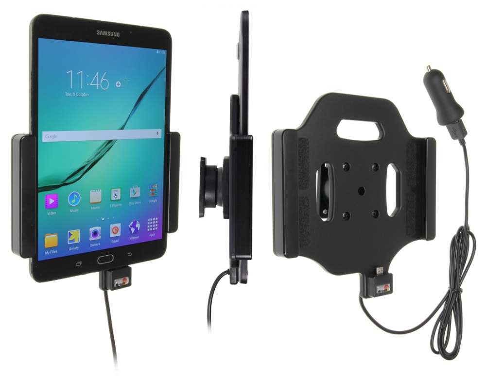 Brodit Aktivhalterung mit USB-Kabel und Zigarettenanzünder-Adapter, Samsung Galaxy Tab S2 8.0 SM-T713 /SM-T719