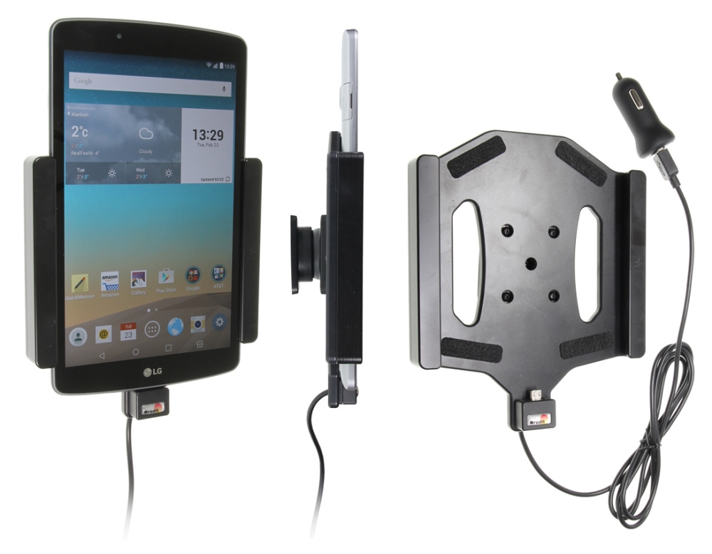 Brodit Aktivhalterung mit USB-Kabel und Zigarettenanzünder-Adapter, LG G Pad F 8.0