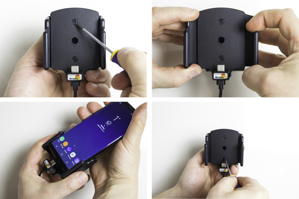 Brodit Aktivhalterung mit USB-Kabel und Zigarettenanzünder-Adapter, Samsung Galaxy S24 Ultra SM-S928B/DS/S24+ SM-S926B/DS/S25 Ultra/S25+
