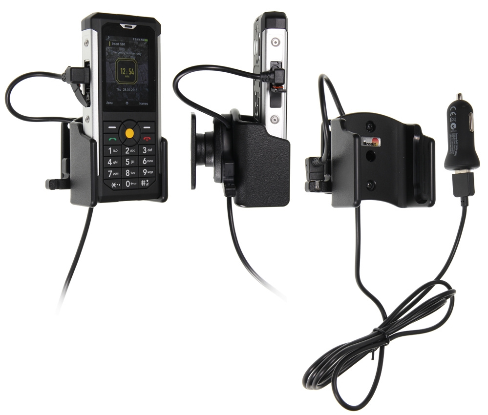 Brodit Aktivhalterung mit USB-Kabel und Zigarettenanzünder-Adapter, CAT B100