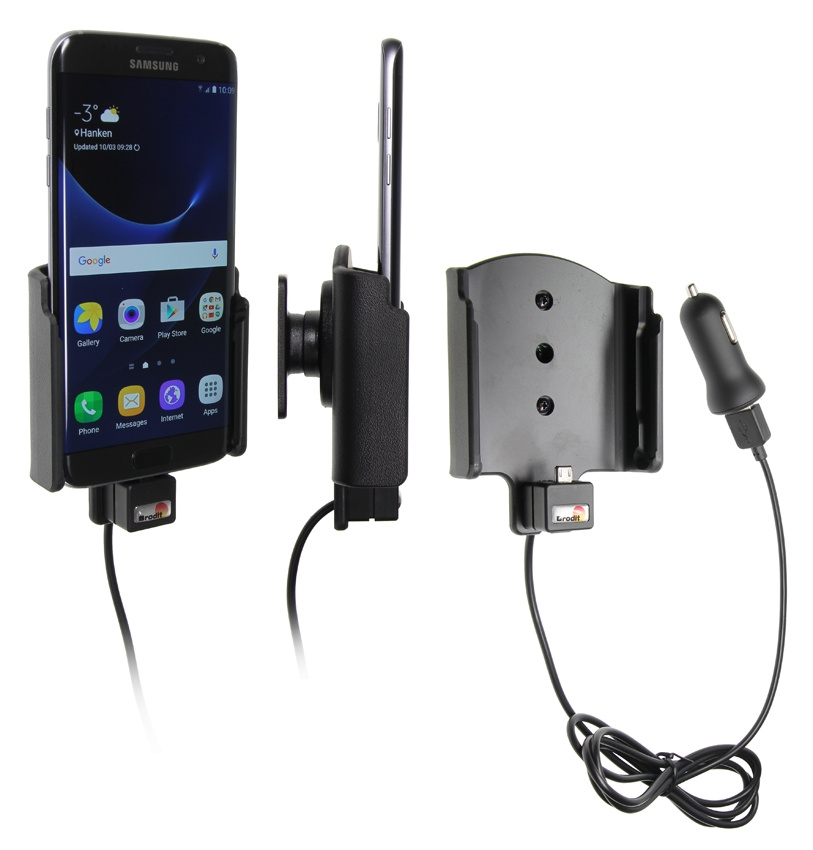 Brodit Aktivhalterung mit USB-Kabel und Zigarettenanzünder-Adapter, Samsung Galaxy S7 Edge