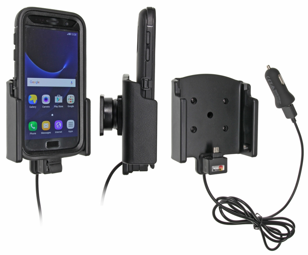 Brodit Aktivhalterung mit USB-Kabel und Zigarettenanzünder-Adapter, Samsung Galaxy S7