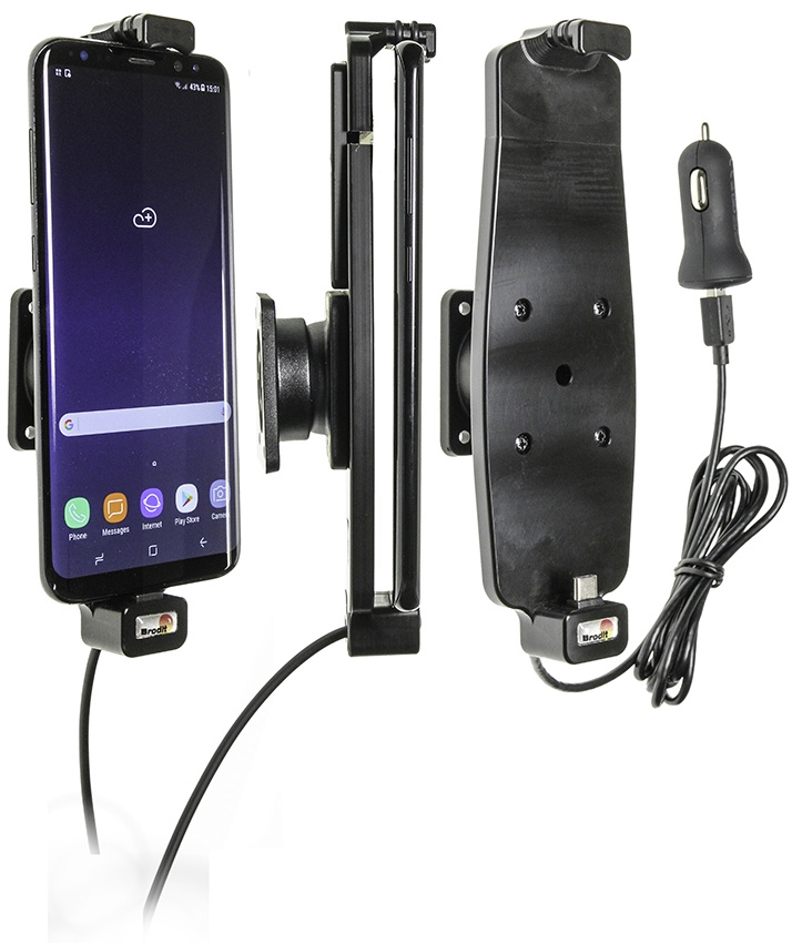 Brodit Aktivhalter mit USB-Kabel und Zigarettenanzünderadapter, Samsung Galaxy S10+/S8+/S9+