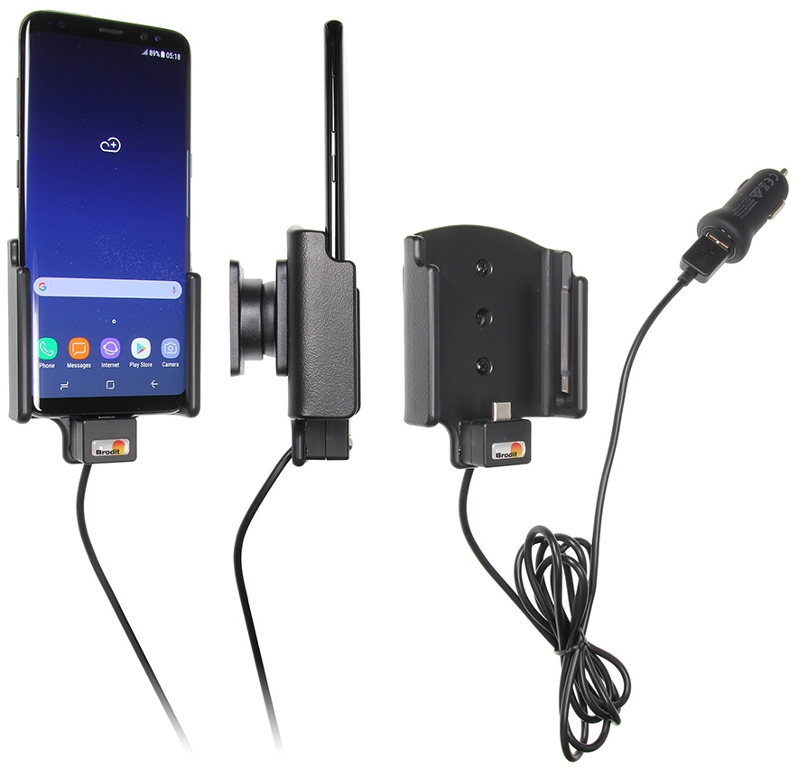 Brodit Aktivhalter mit USB-Kabel und Zigarettenanzünderadapter, Samsung Galaxy S8