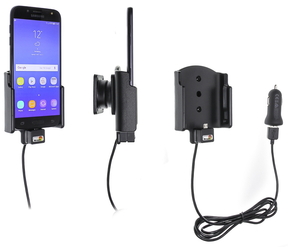 Brodit Aktivhalter mit USB-Kabel und Zigarettenanzünderadapter, Samsung Galaxy J3 (2016)/J5 (2017)