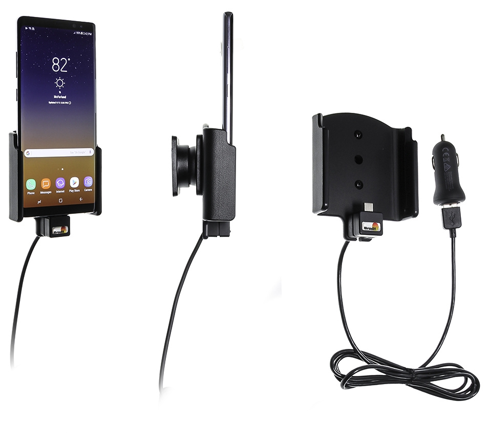 Brodit Aktivhalter mit USB-Kabel und Zigarettenanzünderadapter, Samsung Galaxy Note 8