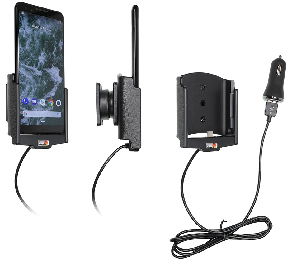Brodit Aktivhalter mit USB-Kabel und Zigarettenanzünder-Adapter, Google Pixel 3