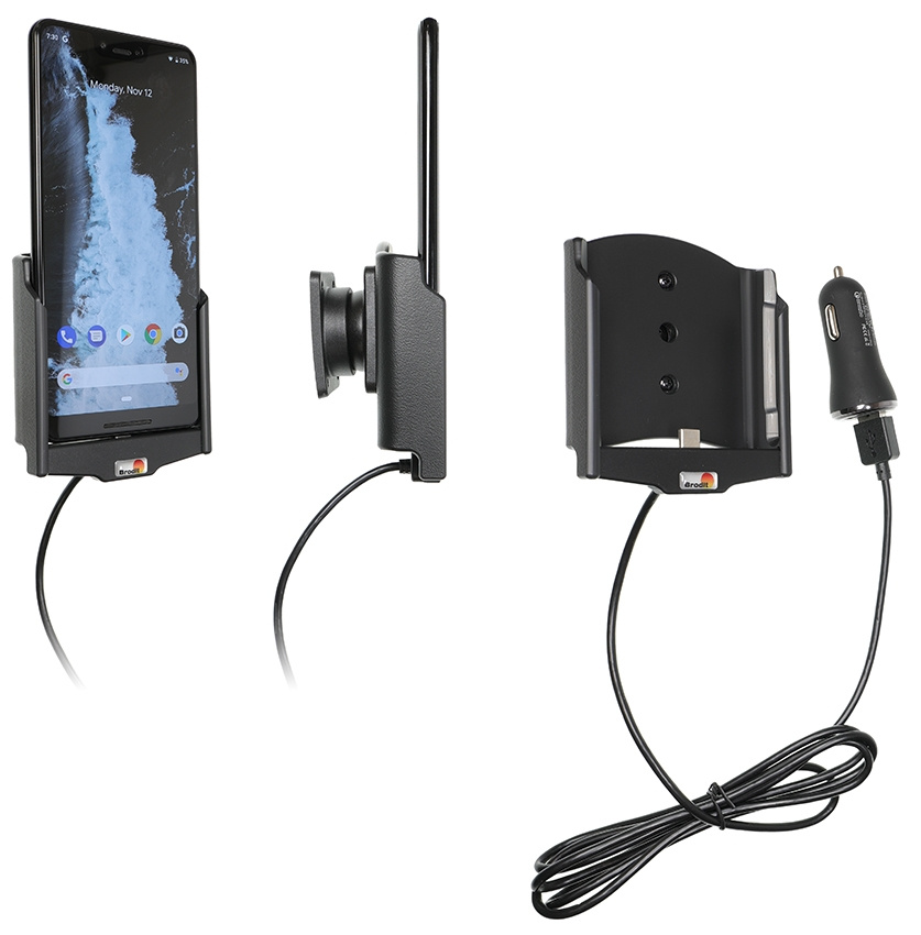 Brodit Aktivhalter mit USB-Kabel und Zigarettenanzünder-Adapter, Google Pixel 3 XL