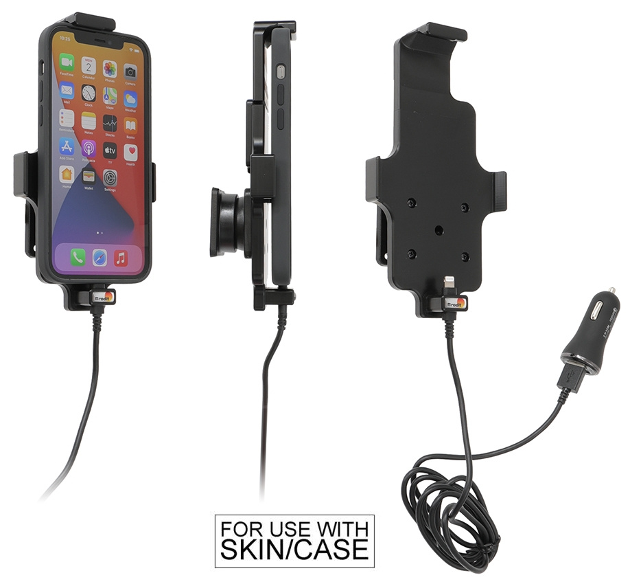 Brodit Aktivhalter mit USB-Kabel und Zigarettenanzünder-Adapter, Apple iPhone 11/12/12 Pro/13/13 Pro/XR