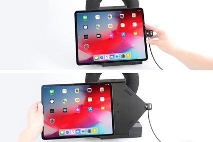 Brodit Aktivhalter mit USB-Kabel und Zigarettenanzünder-Adapter, Apple iPad Air 13 2024  (A2898, A2899, A2900)/Air 13 2025 M3 (A3268, A3268, A2371)/Pro 12,9 2018 (A1876, A1895, A1983, A2014)/Pro 12.9 2020 (A2069, A2232, A2229)/Pro 12.9 5th Gen 2021 (A2378