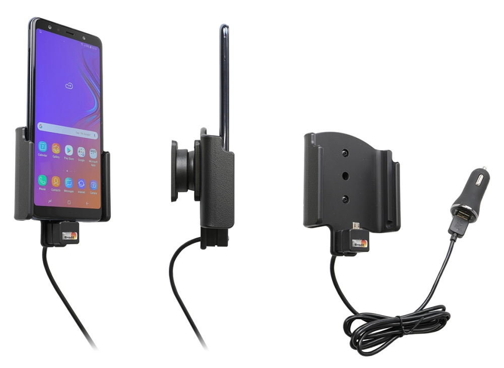 Brodit Aktivhalter mit USB-Kabel und Zigarettenanzünder-Adapter, Samsung Galaxy A7 2018 (SM-A750)