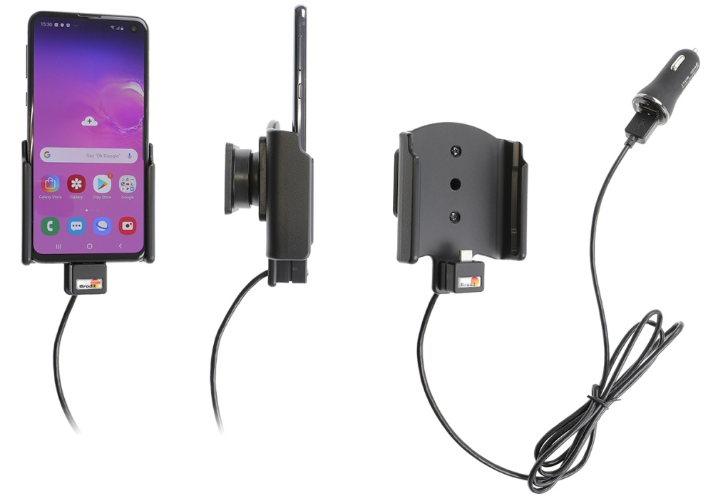 Brodit Aktivhalter mit USB-Kabel und Zigarettenanzünder-Adapter, Samsung Galaxy S10e