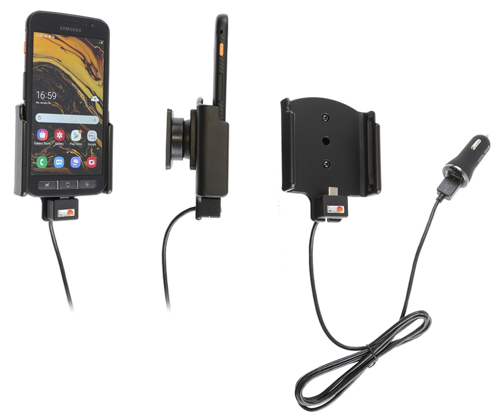 Brodit Aktivhalter mit USB-Kabel und Zigarettenanzünder-Adapter, Samsung Galaxy XCover 4s