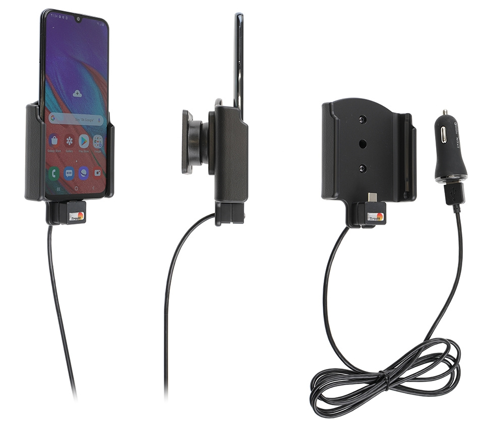 Brodit Aktivhalter mit USB-Kabel und Zigarettenanzünder-Adapter, Samsung Galaxy A40 (SM-A405)