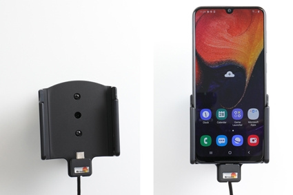 Brodit Aktivhalter mit USB-Kabel und Zigarettenanzünder-Adapter, Samsung Galaxy A50 (SM-A505)