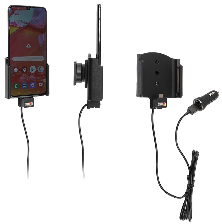 Brodit Aktivhalter mit USB-Kabel und Zigarettenanzünder-Adapter, Samsung Galaxy A70 (SM-A705)