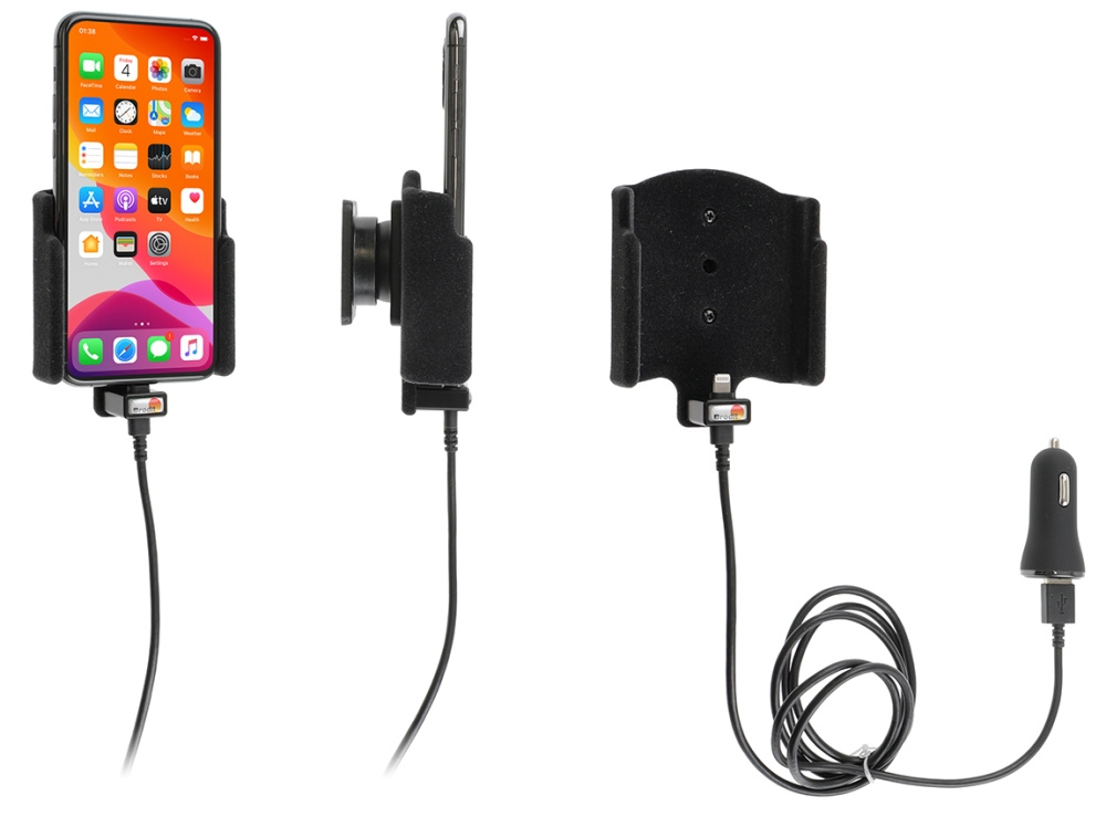 Brodit Aktivhalter mit USB-Kabel und Zigarettenanzünder-Adapter, Apple iPhone 11 Pro