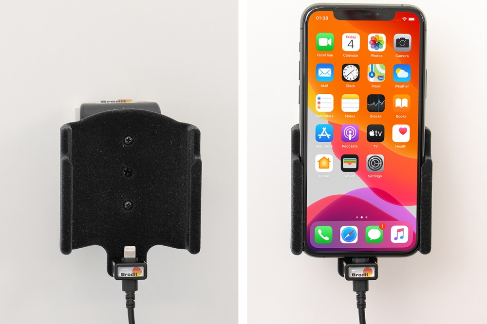 Brodit Aktivhalter mit USB-Kabel und Zigarettenanzünder-Adapter, Apple iPhone 11 Pro