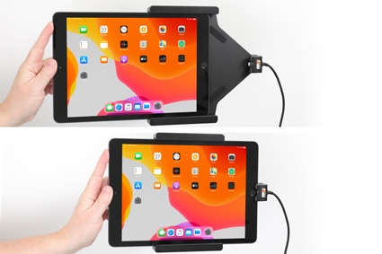 Brodit Aktivhalter mit USB-Kabel und Zigarettenanzünder-Adapter, Apple iPad 10.2 7th Gen (A2197, A2198, A2200)/8th Gen (A2428, A2429, A2430, A2270)/9th Gen (A2602, A2603, A2604, A2605)