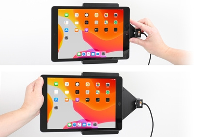 Brodit Aktivhalter mit USB-Kabel und Zigarettenanzünder-Adapter, Apple iPad 10.2 7th Gen (A2197, A2198, A2200)/8th Gen (A2428, A2429, A2430, A2270)/9th Gen (A2602, A2603, A2604, A2605)