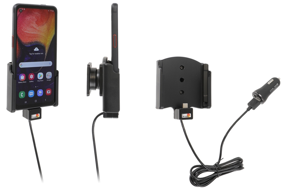 Brodit Aktivhalter mit USB-Kabel und Zigarettenanzünder-Adapter, Samsung Galaxy Xcover Pro SM-G715