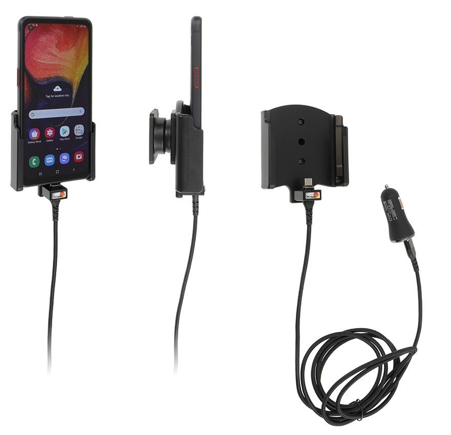 Brodit Aktivhalter mit USB-Kabel und Zigarettenanzünder-Adapter, Samsung Galaxy Xcover Pro SM-G715