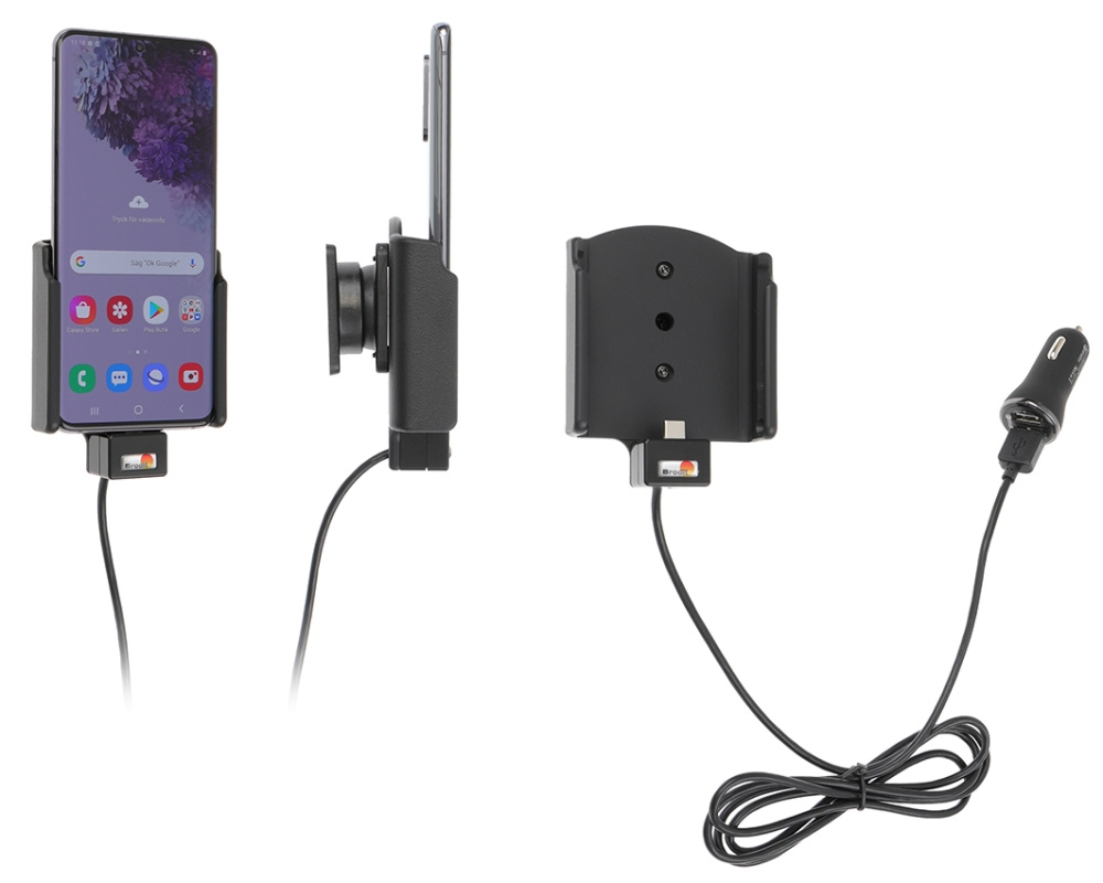Brodit Aktivhalter mit USB-Kabel und Zigarettenanzünder-Adapter, Samsung Galaxy S20 4G, 5G (SM-G981B/SM-G981F)