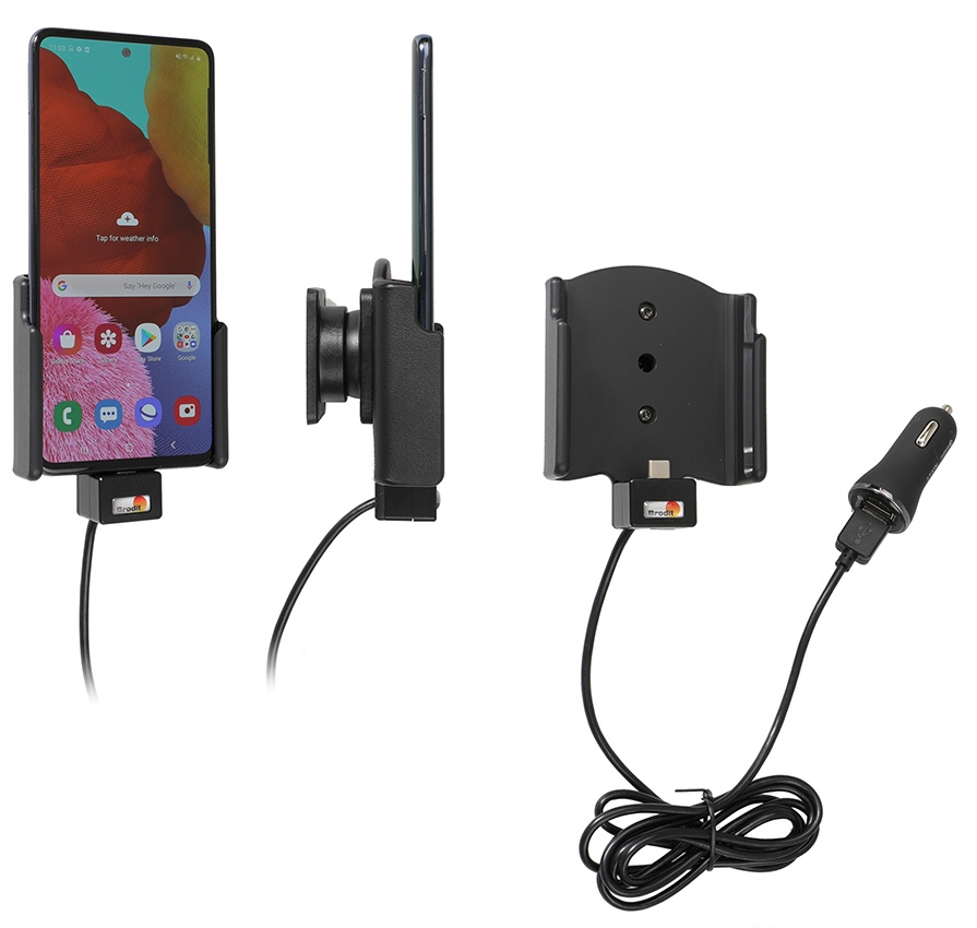 Brodit Aktivhalter mit USB-Kabel und Zigarettenanzünder-Adapter, Samsung Galaxy A51 SM-A515F/DSN
