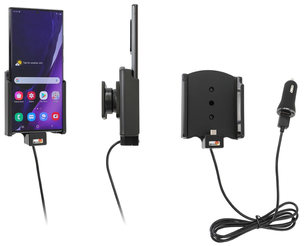 Brodit Aktivhalter mit USB-Kabel und Zigarettenanzünder-Adapter, Samsung Galaxy Note 20 Ultra 5G