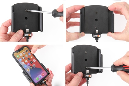 Brodit Aktivhalter mit USB-Kabel und Zigarettenanzünder-Adapter, Apple iPhone 12/12 Pro/12 Pro Max/13/13 Pro/13 Pro Max/14/14 Plus/14 Pro Max
